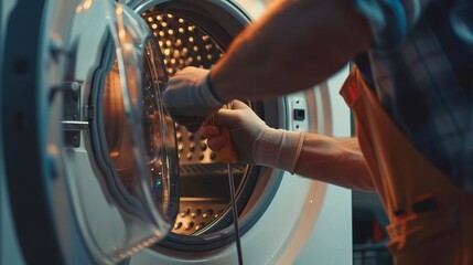 A man is working on a washing machine - 761657035