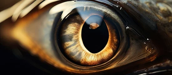  A closeup of an eagles eye reveals a mesmerizing circle of eyelashes surrounding its piercing gaze, resembling a metal rim on a musical instrument © 2rogan