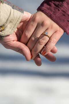 hand ring engagement finger northern michigan wedding save the date photo winter engaged couple love unique one together 