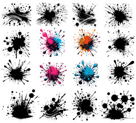 Single Colour Ink and Paint Splatter Vector Assets Collection