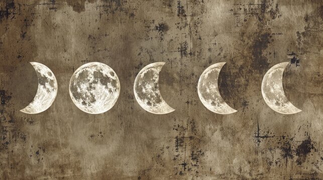 Phases of the Moon on Vintage Textured Background