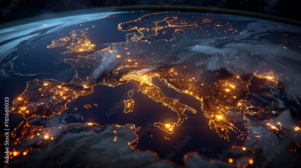 Poster earth interconnected by innovative perceptron lines, creating vast global network system