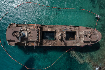 Aerial view of shipwreck Telamon, Lanzarote, Canary Islands, Spain.