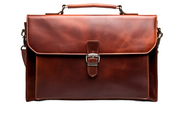 Classic Leather Briefcase on a Transparent Background