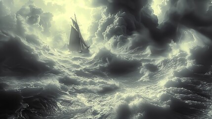A ship during a storm at sea