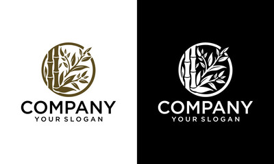 Vector logo, label or emblem with watercolor hand drawn green bamboo plant. Concept for spa and beauty salon, asian massage, cosmetics package, furniture materials.