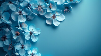 Fototapeta na wymiar Blue Flowers Pop Against Solid Color Background in Eye-Catching Paper Art Style