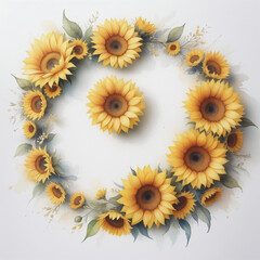 Drawing of sunflower crown on white background