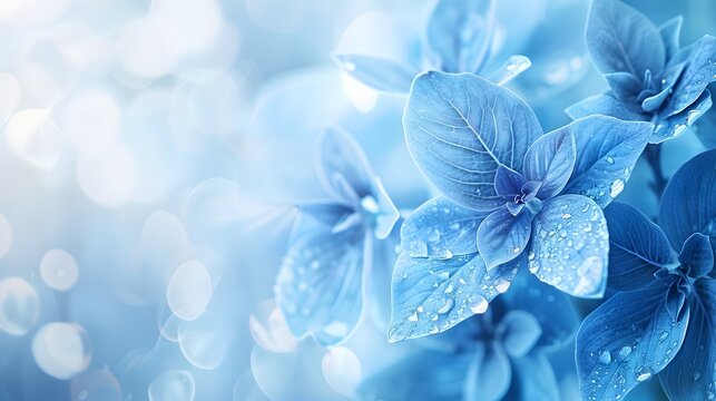 Blue Hydrangea Flowers in Full Bloom with Dew Drops - A Striking PPT Background for Accessibility and Aesthetics