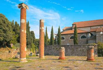 Ancient columns of San Giusto near Paleochristian basilica of Trieste, Friuli-Venezia Giulia, Italy.