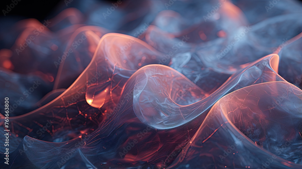 Poster Scientific abstraction with futuristic textured tissue waves. Tech background with close-up wave bio texture.