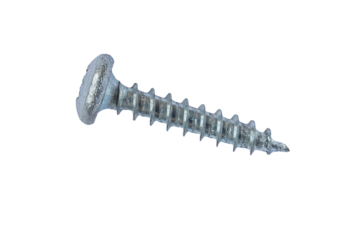 Close-Up View of a Single White Metal Screw Isolated on a Transparent Background