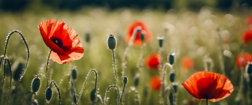 Banner o segnalibro, Estasi Estiva- Prato di Fiori con Papavero Rosso