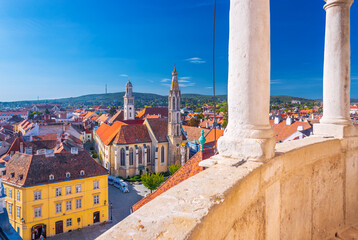 A panoramic view from the balcony of the Fire Tower of Sopron, an old Hungarian town.