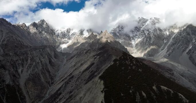 Aerial footage of glacier mountains landscape in Tibet, China