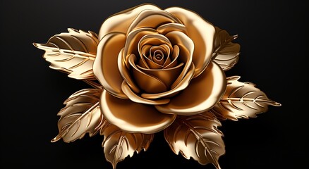 a gold rose with leaves - obrazy, fototapety, plakaty