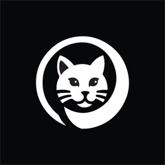  Cat head black and white vector illustration