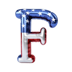 USA flag style metallic F alphabet balloon Realistic 3D on white background. Generative ai