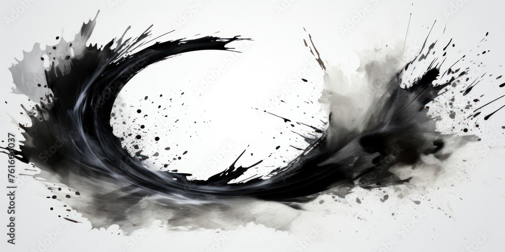 Poster circular abstract object in black and white generative ai