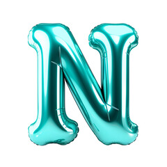 turquoise color metallic N alphabet balloon Realistic 3D on white background. Generative ai