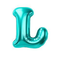 turquoise color metallic L alphabet balloon Realistic 3D on white background. Generative ai - 761666884