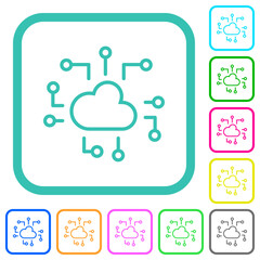 Cloud technology outline vivid colored flat icons