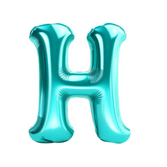 turquoise color metallic H alphabet balloon Realistic 3D on white background. Generative ai