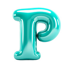 turquoise color metallic P alphabet balloon Realistic 3D on white background. Generative ai - 761667093