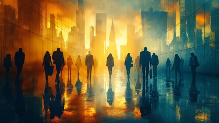 Portrait image of business people walking in New York. Busy time at New York. Busy time concept. Business concept. Success concept. Team concept. Teamwork concept. Office concept. Work concept. - obrazy, fototapety, plakaty