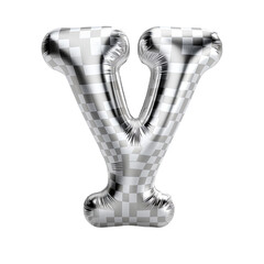 Silver gingham metallic Y alphabet balloon Realistic 3D on white background. Generative ai