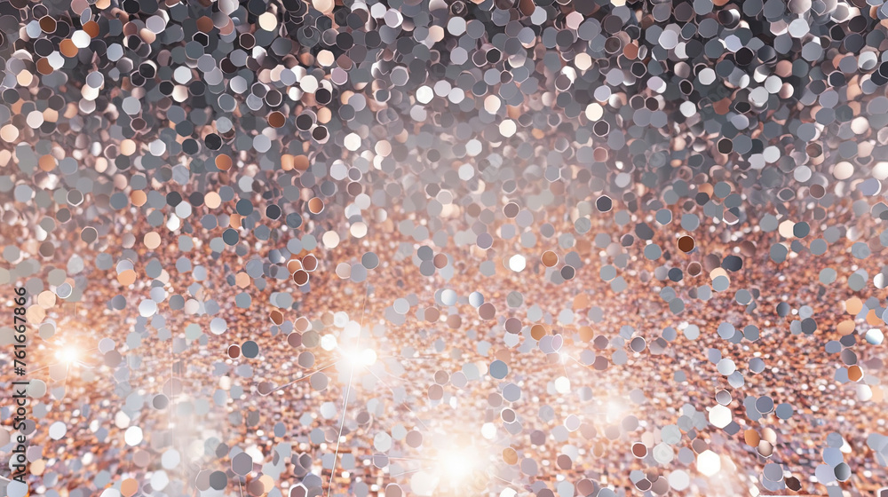 Poster Abstract shiny background with holographic glitter. Scattered confetti sparkles with violet and yellow color.