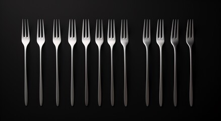 a row of forks on a black background