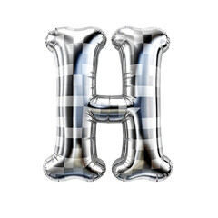 Silver gingham metallic H alphabet balloon Realistic 3D on white background. Generative ai