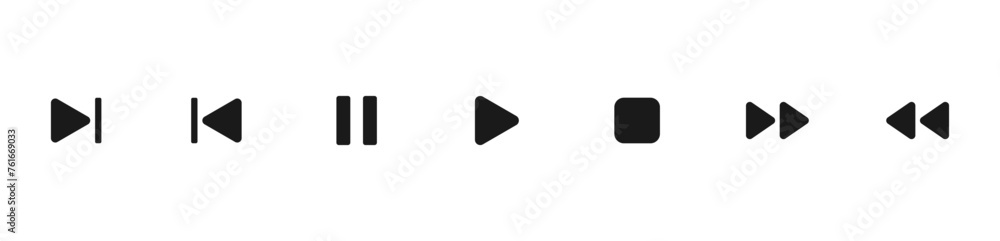 Poster media player button icons set. pause, rewind, fast forward icon. ui elements. music player buttons. 