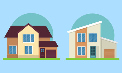 Flat Style Modern Detailed Colorful Cottage Houses Buildings Vector Illustration