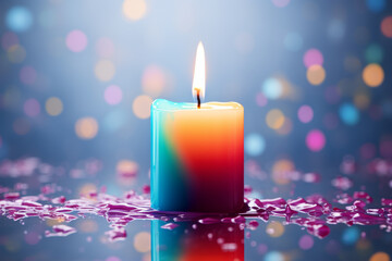 3d rendering of a purple burning candle on a white background. - obrazy, fototapety, plakaty