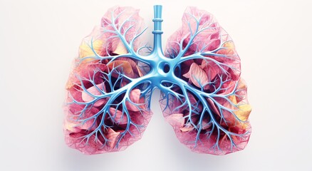 a blue and pink lungs with blue veins - obrazy, fototapety, plakaty