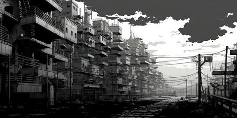Busy City Street in Black and White Generative AI