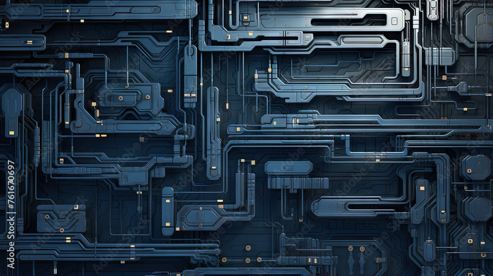 Poster background with metallic panels texture, wires and circuit. spaceship hull wall technology backgroun