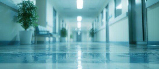 Blurred empty hallway in premium medical facility.
