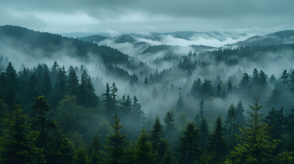 Foggy morning in the Carpathian Mountains, Ukraine - obrazy, fototapety, plakaty