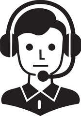 Customer Care Service and Support Icon - Flat Vector Person Avatar With Headphone for Helpline in Glyph Pictogram Symbol illustration