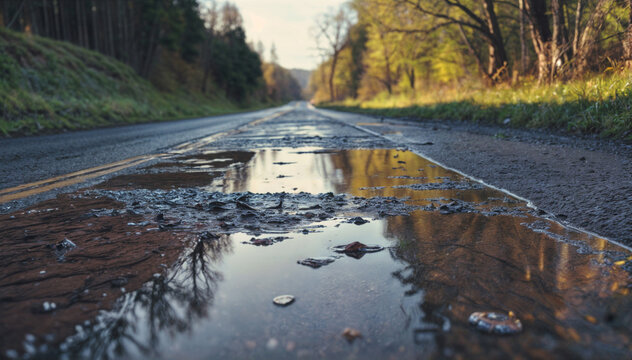 Country road after rain. Generative AI
