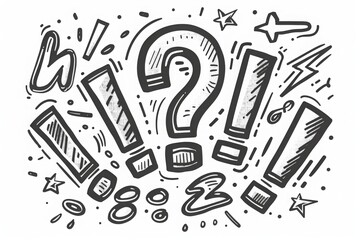 Question and exclamation marks one line art, hand drawn asking and admiration signs, continuous contour. Query FAQ concept, finding the answer. Editable stroke. Isolated. Vector illustration - obrazy, fototapety, plakaty