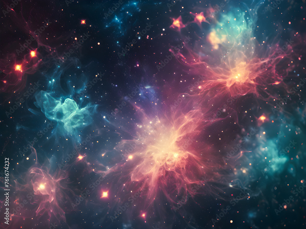 Poster abstract space background with nebula, stars and galaxies in outer space.