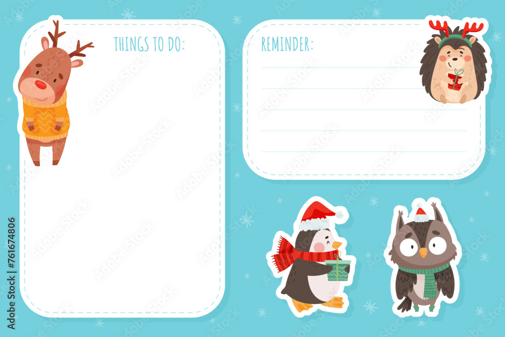 Poster note card with cute christmas character with pretty face vector template
