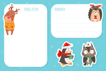 Note Card with Cute Christmas Character with Pretty Face Vector Template