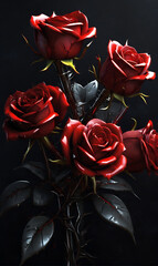 Flowers, scarlet colored roses on a dark background