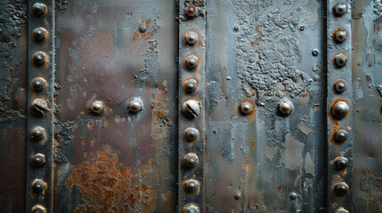 A riveted piece of old metal sheet background