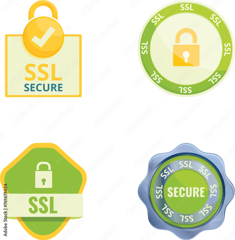 Poster ssl certificate icons set cartoon vector. secure sockets layer certificate. secure online payment